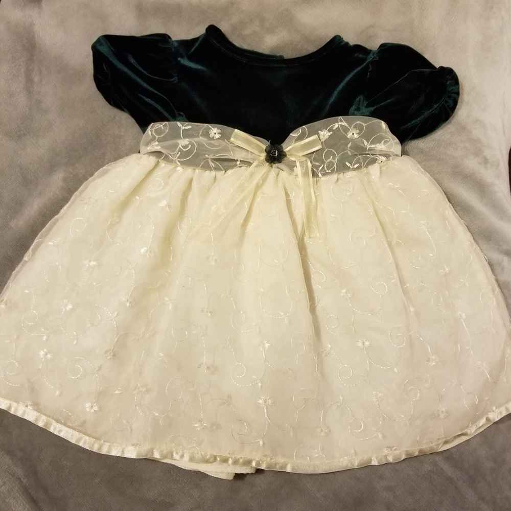 SALE! Formal Deep Green and Creme Dress